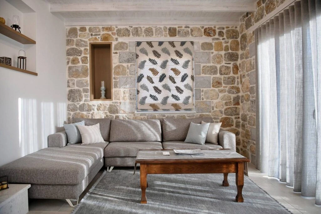 Cozy interior design with open living space using nice finishes in a traditional style